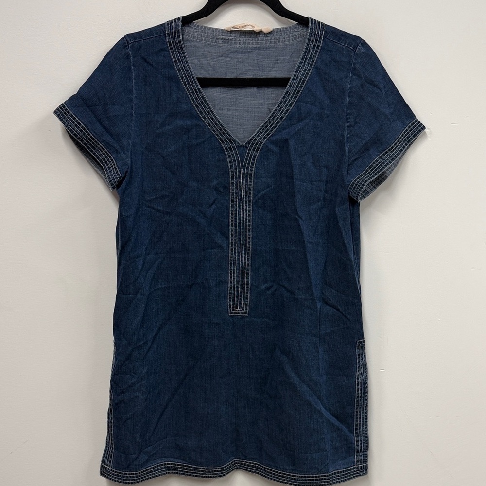 Soft Surroundings Indigo Blue denim  V-Neck Tunic top S